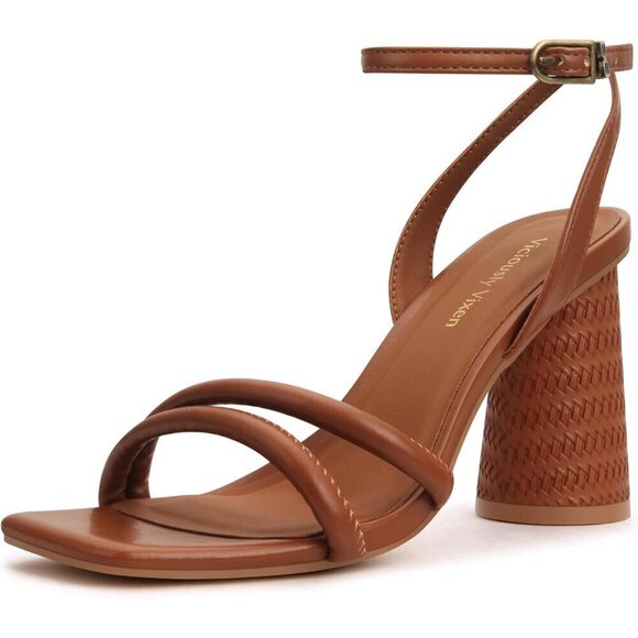 Women's Brown Block High Heels Square Toe Heeled Sandals Ankle Strap Shoes - Picture 1 of 6